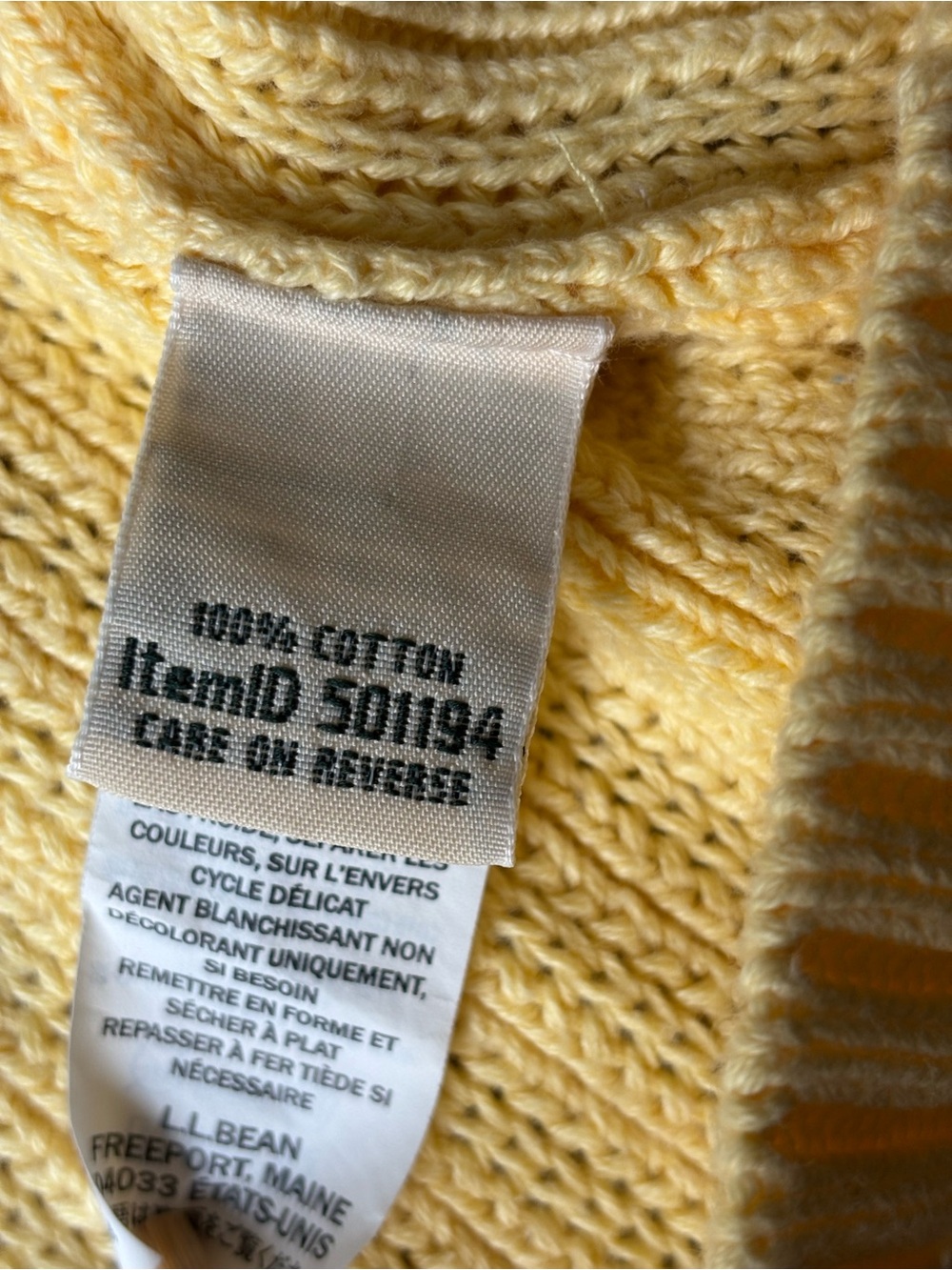 L.L. Bean Cotton Open Front Cardigan XL Butter Yellow Chunky Knit Cottagecore - Picture 5 of 8